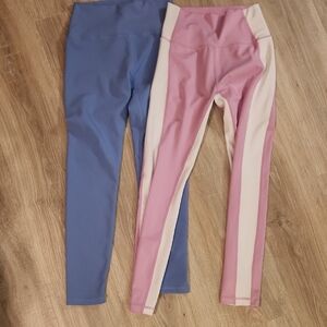 Wilo The Label | Bundle Set Of 2 Pairs Women's Pink and Ribbed Blue Leggings 23"